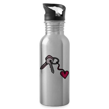 Double clé avec porte-clés de chaîne cardiaque - Gourde avec paille intégrée - argent clair - Droite