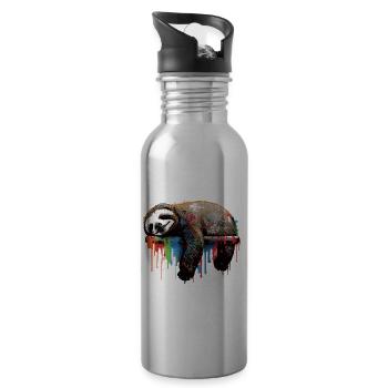 Graffiti Sloth - Water bottle with straw - silver - Right