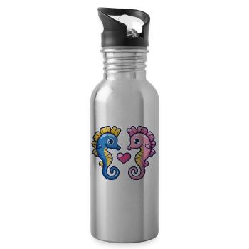 Seahorse Couple In Love Animal Valentine's Day - Water bottle with straw - silver - Right