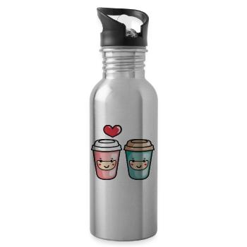 Coffee to go Paar Liebe Herz Kaffee Valentinstag - Trinkflasche mit integriertem Trinkhalm - Lightsilver - Rechts