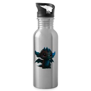 Baby Drache Blau | Niedlicher blauer Baby Drache - Trinkflasche mit integriertem Trinkhalm - Lightsilver - Rechts