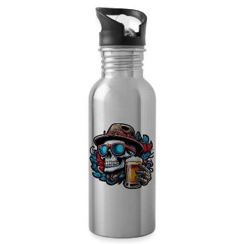 Skull / Totenkopf / Skelett / Gothic / Tattoo - Trinkflasche mit integriertem Trinkhalm - Lightsilver - Rechts