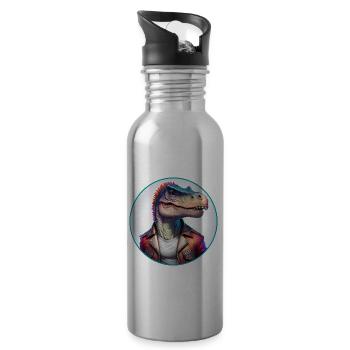 Dinosaur Leather Jacket - Water bottle with straw - silver - Right