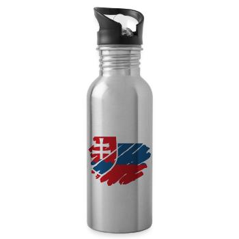 Slovakia Flag Vintage Slovak Flag Home - Water bottle with straw - silver - Right