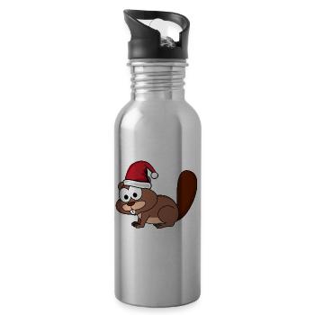 Biber Comic Weihnachten - Trinkflasche mit integriertem Trinkhalm - Lightsilver - Rechts