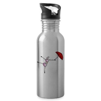Schaf tanzt mit Regenschirm - Trinkflasche mit integriertem Trinkhalm - Lightsilver - Rechts