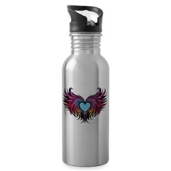 Coeur, Ailes, Ange, Amour - Gourde avec paille intégrée - argent clair - Droite