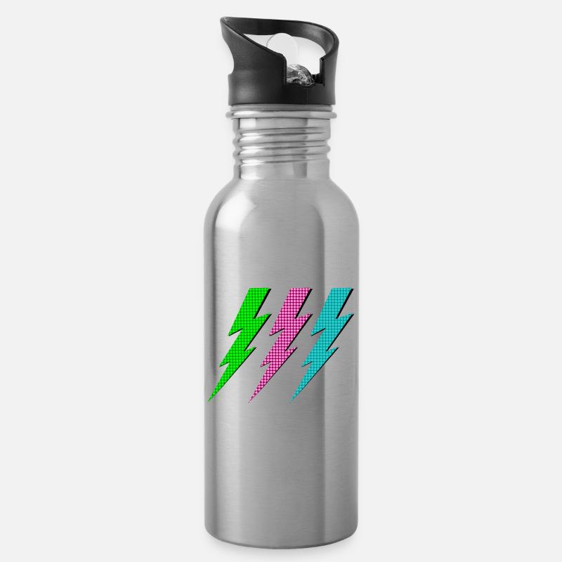 Drei Blitze - Trinkflasche mit integriertem Trinkhalm - Lightsilver