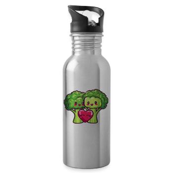 Brocoli Couple Amour Coeur Saint Valentin - Gourde avec paille intégrée - argent clair - Droite