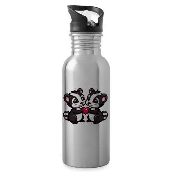 Skunk Couple Love Couple In Love - Water bottle with straw - silver - Right