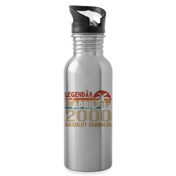 Born In April 2000 Funny Birthday Retro - Water bottle with straw - silver - Right