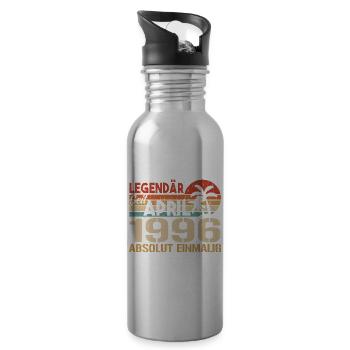 Born in April 1996 Funny Birthday Retro - Water bottle with straw - silver - Right