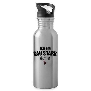 Saustark - Trinkflasche mit integriertem Trinkhalm - Lightsilver - Rechts