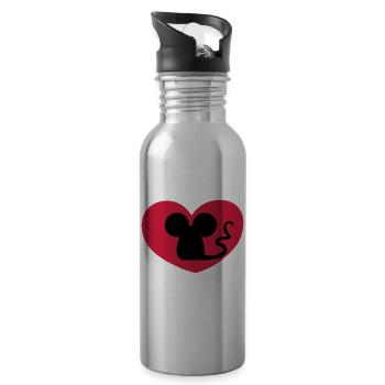 Mouse in love / Mouse in love / souris amoureuse - Water bottle with straw - silver - Right