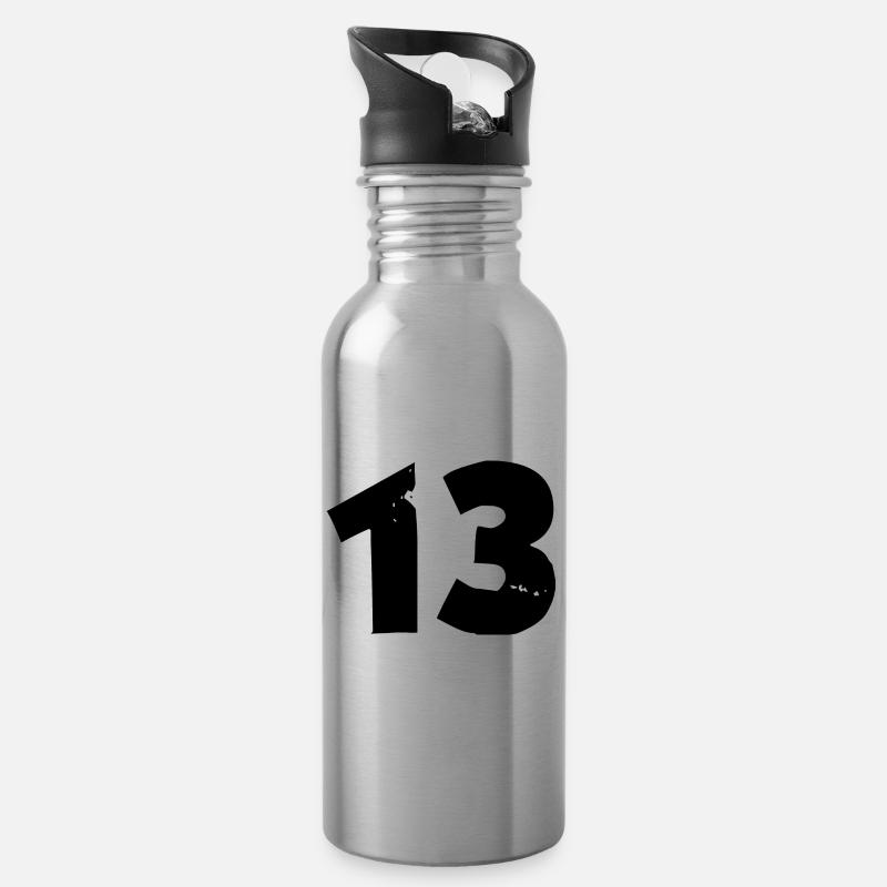13 Zahl - Trinkflasche mit integriertem Trinkhalm - Lightsilver