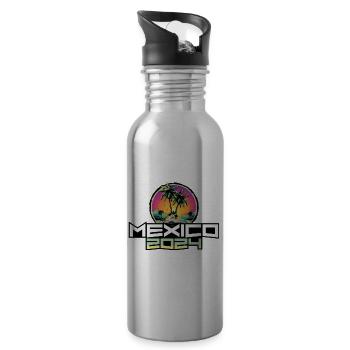 Mexiko 2024 Urlaub Palmen - Trinkflasche mit integriertem Trinkhalm - Lightsilver - Rechts