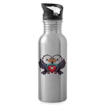 Eagle Comic Couple Love - Water bottle with straw - silver - Right