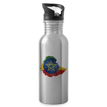 Ethiopia - National border in national flag - Water bottle with straw - silver - Right