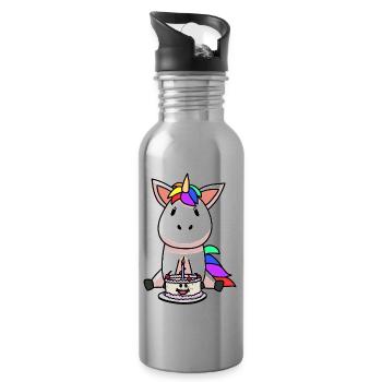 Licorne Gâteau d’anniversaire Gâteau enfant - Gourde avec paille intégrée - argent clair - Droite