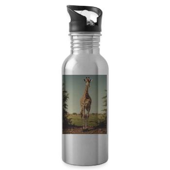 Giraffe with Socks - Water bottle with straw - silver - Right