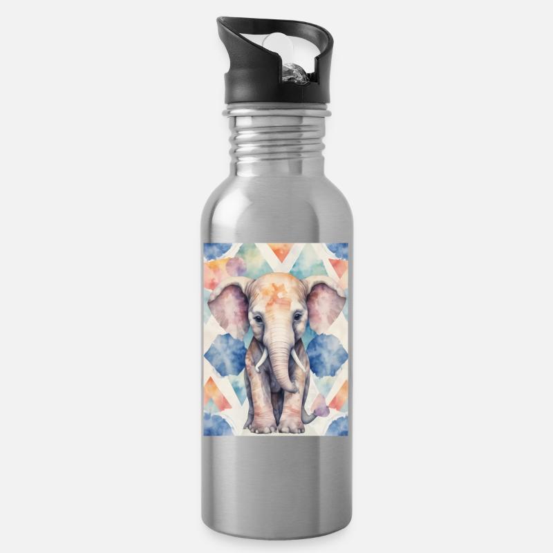 Éléphant coloré - Gourde avec paille intégrée - argent clair