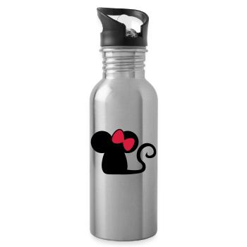 Mäuschenschleife / souris avec noeud Souris mignonne - Gourde avec paille intégrée - argent clair - Droite