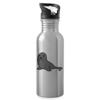 Seal Animal Comic - Water bottle with straw - silver - Right