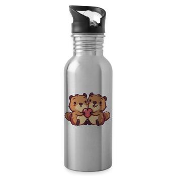Biber Paar Verliebt Tiere Valentinstag - Trinkflasche mit integriertem Trinkhalm - Lightsilver - Rechts