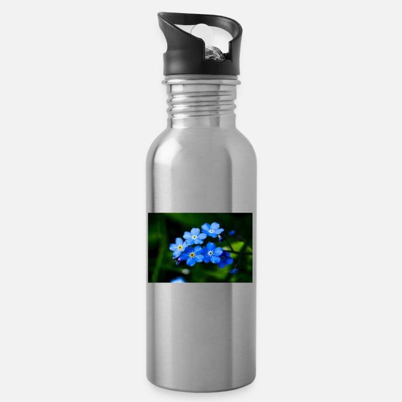 Vergissmeinnicht. - Trinkflasche mit integriertem Trinkhalm - Lightsilver
