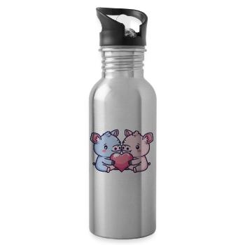 Schwein Paar Verliebt Tier Valentinstag - Trinkflasche mit integriertem Trinkhalm - Lightsilver - Rechts