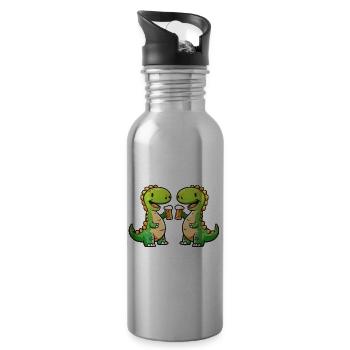 Dinosaurier brontosaurus Bier Saufen - Trinkflasche mit integriertem Trinkhalm - Lightsilver - Rechts