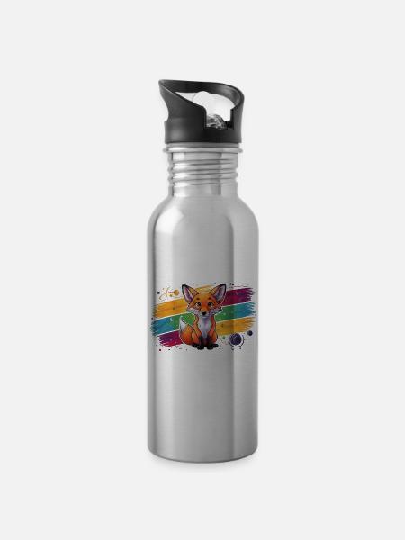 Fuchs - Illustration - Trinkflasche mit integriertem Trinkhalm - Lightsilver