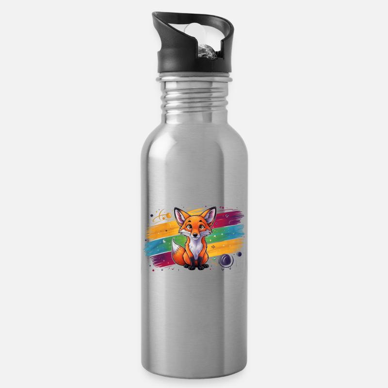 Fuchs - Illustration - Trinkflasche mit integriertem Trinkhalm - Lightsilver