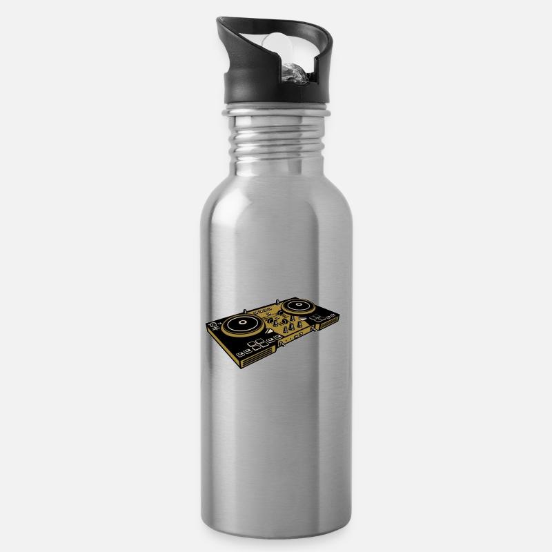 DJ Turntables - Trinkflasche mit integriertem Trinkhalm - Lightsilver