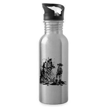 Manga Sci-Fi World in 8 bit and black and white - Water bottle with straw - silver - Right