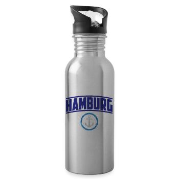 Hamburg, Anker Hafen | Farben änderbar - Trinkflasche mit integriertem Trinkhalm - Lightsilver - Rechts