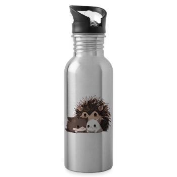 Igel mit Katzen - Trinkflasche mit integriertem Trinkhalm - Lightsilver - Rechts
