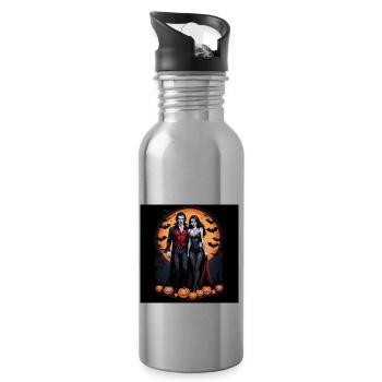 Vampire Couple Halloween Citrouille Chauve-souris Costume - Gourde avec paille intégrée - argent clair - Droite