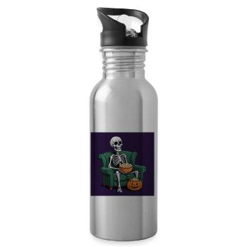 Squelette Coach Popcorn Halloween Cadeau Drôle - Gourde avec paille intégrée - argent clair - Droite