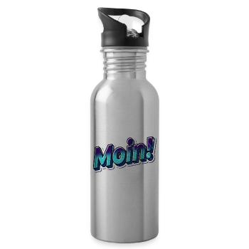 Moin! Sticker Blau - Trinkflasche mit integriertem Trinkhalm - Lightsilver - Rechts