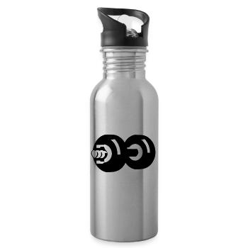 Dumbbell Gym Symbol Workout - Water bottle with straw - silver - Right