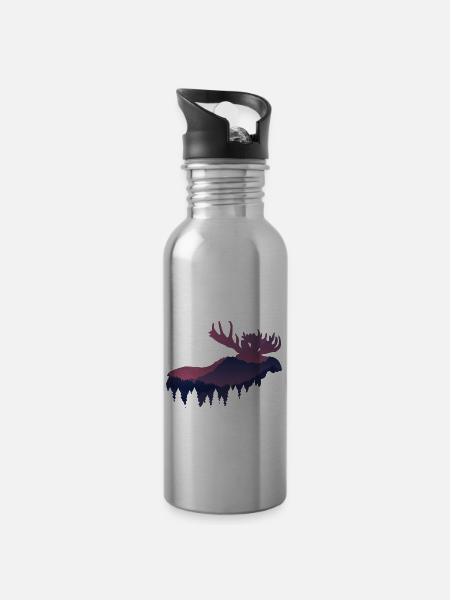 Elch - Trinkflasche mit integriertem Trinkhalm - Lightsilver