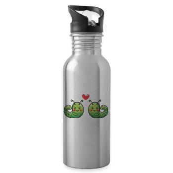 Worm Couple In Love Animal Valentine's Day - Water bottle with straw - silver - Right