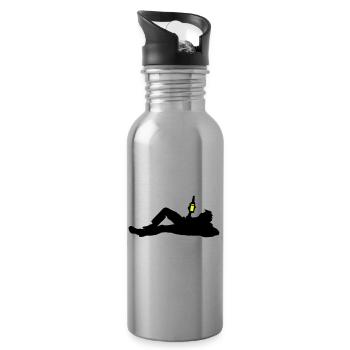 Drinking Beer Silhouette - Water bottle with straw - silver - Right