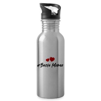 Beste Mama Herzen Liebe - Trinkflasche mit integriertem Trinkhalm - Lightsilver - Rechts