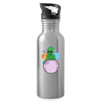 Süßer Alien Planeten - Trinkflasche mit integriertem Trinkhalm - Lightsilver - Rechts