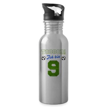 Tor Ich Bin 9 Fußball Fußballer 9. Geburtstag - Trinkflasche mit integriertem Trinkhalm - Lightsilver - Rechts