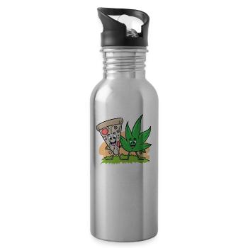 Pizza Und Weed Cannabis Marihuana - Trinkflasche mit integriertem Trinkhalm - Lightsilver - Rechts