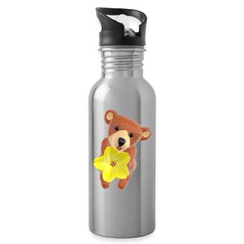 Ours en peluche avec fleur et bouche baiser 3D - Gourde avec paille intégrée - argent clair - Droite
