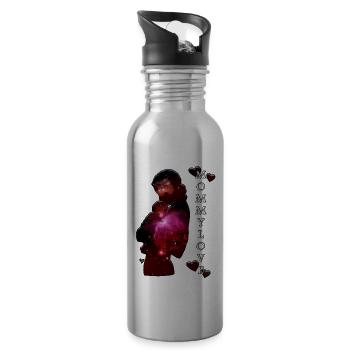 Mother Child Illustration Love Silhouette - Water bottle with straw - silver - Right